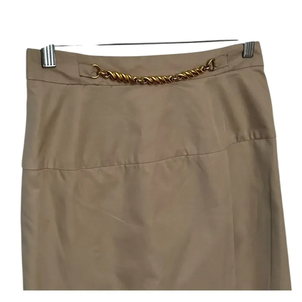 Celine Paris Khaki pencil skirt with gold embellishments size 36 small - Picture 14 of 16